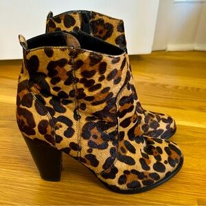 Joie Women's Dalton Black Tan Haircalf Leopard Print Block Heel Bootie Size 37.5